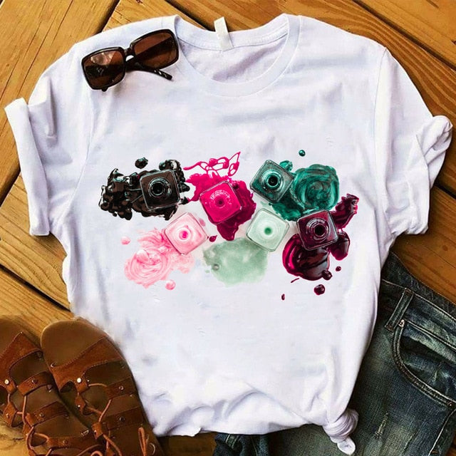 T Shirt Women Graphic 3D Finger Nail Paint Color Fashion Tops Female T-Shirts Summer Harajuku T-Shirt Short Sleeve T-shirts Top