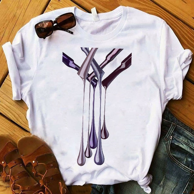 T Shirt Women Graphic 3D Finger Nail Paint Color Fashion Tops Female T-Shirts Summer Harajuku T-Shirt Short Sleeve T-shirts Top