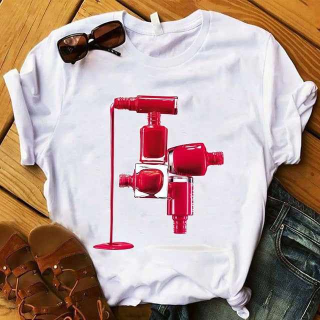 T Shirt Women Graphic 3D Finger Nail Paint Color Fashion Tops Female T-Shirts Summer Harajuku T-Shirt Short Sleeve T-shirts Top