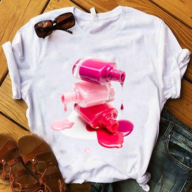 T Shirt Women Graphic 3D Finger Nail Paint Color Fashion Tops Female T-Shirts Summer Harajuku T-Shirt Short Sleeve T-shirts Top