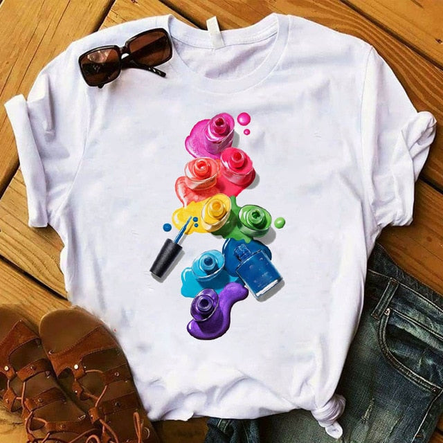 T Shirt Women Graphic 3D Finger Nail Paint Color Fashion Tops Female T-Shirts Summer Harajuku T-Shirt Short Sleeve T-shirts Top