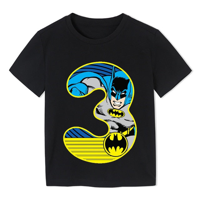 Summer 2020 Happy Birthday Batman Hero Number Kids T-shirts Superhero Boy Tshirt Baby Girl Kid Clothes 3-9t