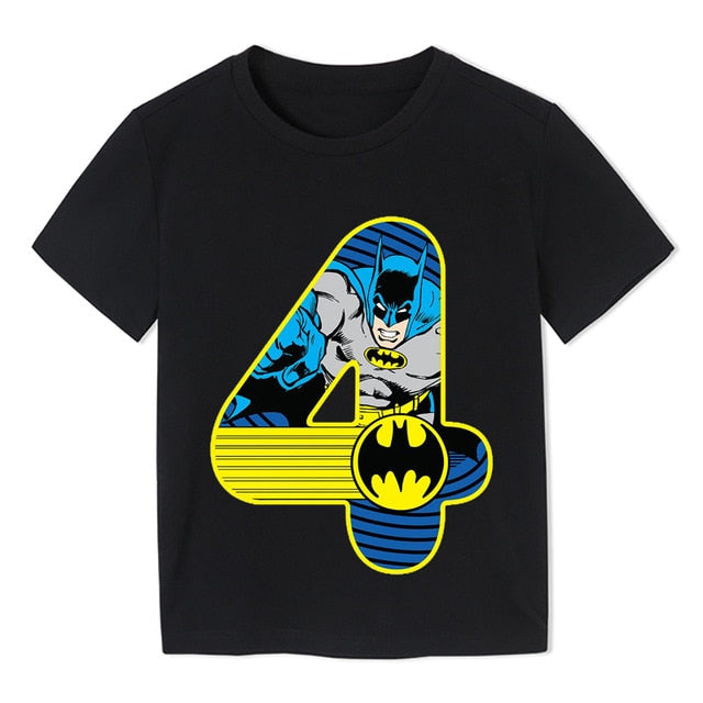 Summer 2020 Happy Birthday Batman Hero Number Kids T-shirts Superhero Boy Tshirt Baby Girl Kid Clothes 3-9t