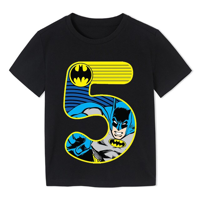 Summer 2020 Happy Birthday Batman Hero Number Kids T-shirts Superhero Boy Tshirt Baby Girl Kid Clothes 3-9t