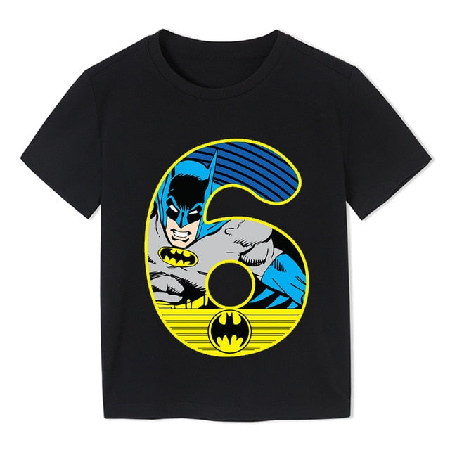 Summer 2020 Happy Birthday Batman Hero Number Kids T-shirts Superhero Boy Tshirt Baby Girl Kid Clothes 3-9t