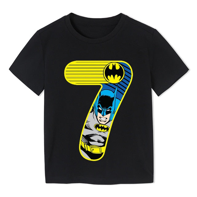 Summer 2020 Happy Birthday Batman Hero Number Kids T-shirts Superhero Boy Tshirt Baby Girl Kid Clothes 3-9t