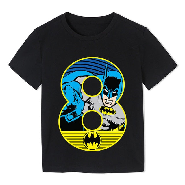 Summer 2020 Happy Birthday Batman Hero Number Kids T-shirts Superhero Boy Tshirt Baby Girl Kid Clothes 3-9t