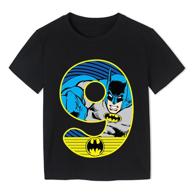 Summer 2020 Happy Birthday Batman Hero Number Kids T-shirts Superhero Boy Tshirt Baby Girl Kid Clothes 3-9t