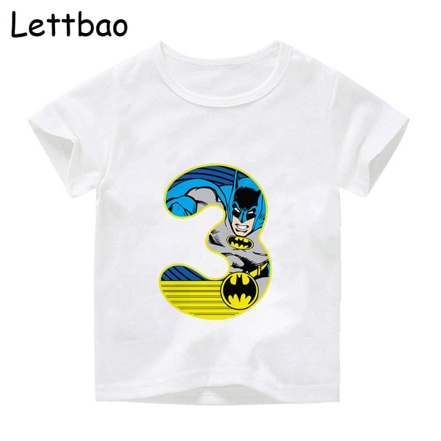 Summer 2020 Happy Birthday Batman Hero Number Kids T-shirts Superhero Boy Tshirt Baby Girl Kid Clothes 3-9t