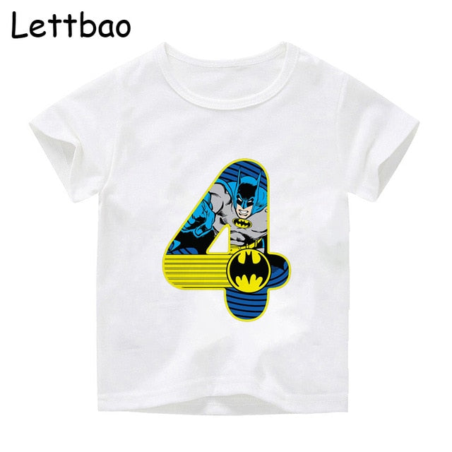 Summer 2020 Happy Birthday Batman Hero Number Kids T-shirts Superhero Boy Tshirt Baby Girl Kid Clothes 3-9t