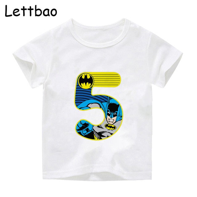 Summer 2020 Happy Birthday Batman Hero Number Kids T-shirts Superhero Boy Tshirt Baby Girl Kid Clothes 3-9t