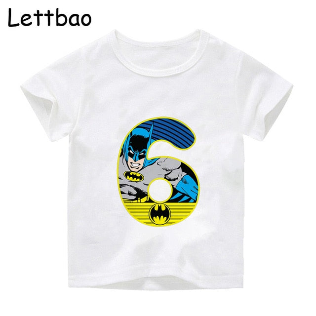 Summer 2020 Happy Birthday Batman Hero Number Kids T-shirts Superhero Boy Tshirt Baby Girl Kid Clothes 3-9t