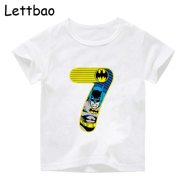 Summer 2020 Happy Birthday Batman Hero Number Kids T-shirts Superhero Boy Tshirt Baby Girl Kid Clothes 3-9t