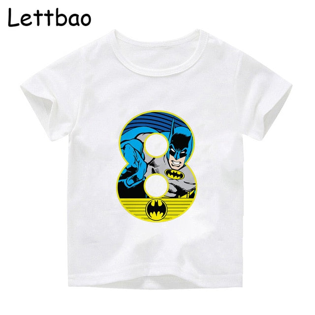 Summer 2020 Happy Birthday Batman Hero Number Kids T-shirts Superhero Boy Tshirt Baby Girl Kid Clothes 3-9t