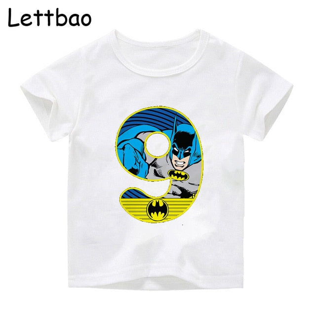 Summer 2020 Happy Birthday Batman Hero Number Kids T-shirts Superhero Boy Tshirt Baby Girl Kid Clothes 3-9t