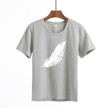 2020 Women casual Harajuku fashion t-shirt feather print loose o-neck short sleeve elastic stretched summer home new Tee Shirt