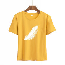 2020 Women casual Harajuku fashion t-shirt feather print loose o-neck short sleeve elastic stretched summer home new Tee Shirt