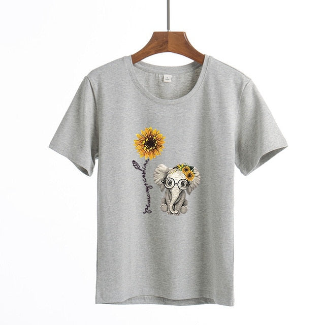 2020 Women casual Harajuku fashion t-shirt feather print loose o-neck short sleeve elastic stretched summer home new Tee Shirt