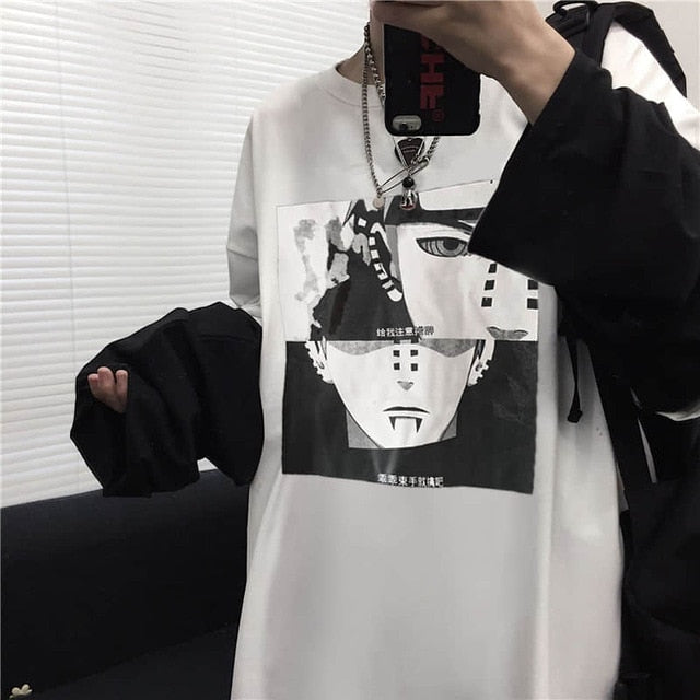 NiceMix Harajuku T-shirt Women Fake 2 Pieces Print Japanese Fujiang Horror Comics Long Sleeve Shirt Women Vetement Femme 2020