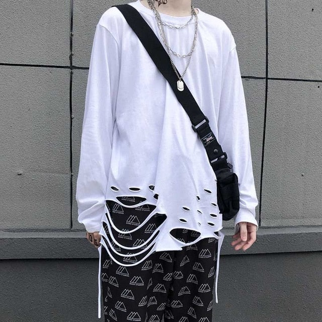 NiceMix Harajuku T-shirt Women Fake 2 Pieces Print Japanese Fujiang Horror Comics Long Sleeve Shirt Women Vetement Femme 2020