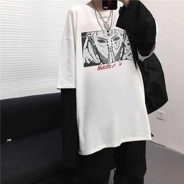 NiceMix Harajuku T-shirt Women Fake 2 Pieces Print Japanese Fujiang Horror Comics Long Sleeve Shirt Women Vetement Femme 2020