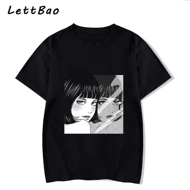 Tomie Junji Ito T-Shirt Men Unisex Anime Cartoon Design Men Tee Shirt Homme Summer Tops Short Sleeve Cotton Vogue Vintage Style