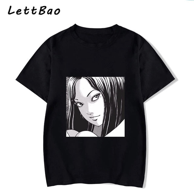 Tomie Junji Ito T-Shirt Men Unisex Anime Cartoon Design Men Tee Shirt Homme Summer Tops Short Sleeve Cotton Vogue Vintage Style