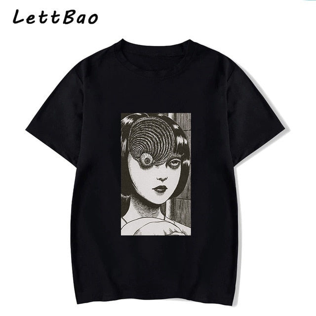 Tomie Junji Ito T-Shirt Men Unisex Anime Cartoon Design Men Tee Shirt Homme Summer Tops Short Sleeve Cotton Vogue Vintage Style