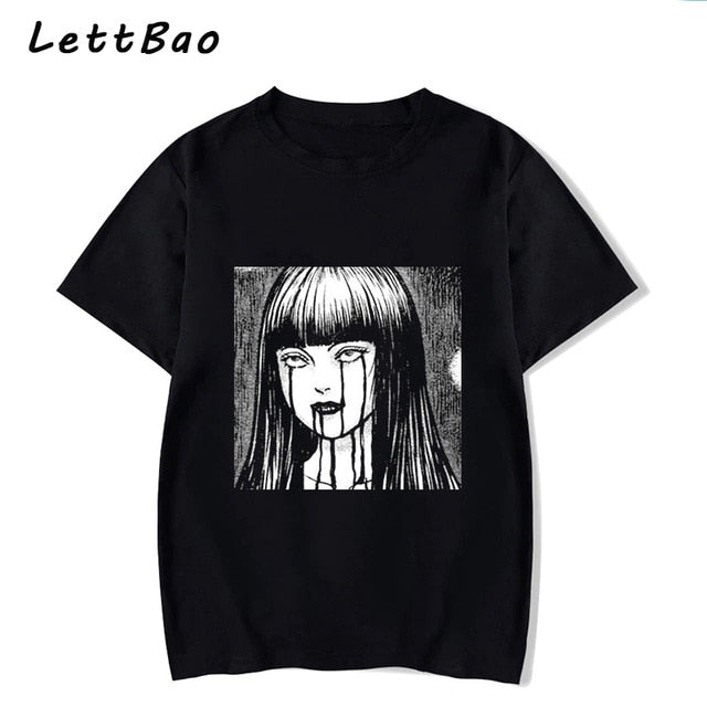 Tomie Junji Ito T-Shirt Men Unisex Anime Cartoon Design Men Tee Shirt Homme Summer Tops Short Sleeve Cotton Vogue Vintage Style