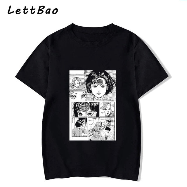 Tomie Junji Ito T-Shirt Men Unisex Anime Cartoon Design Men Tee Shirt Homme Summer Tops Short Sleeve Cotton Vogue Vintage Style