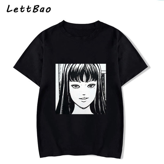 Tomie Junji Ito T-Shirt Men Unisex Anime Cartoon Design Men Tee Shirt Homme Summer Tops Short Sleeve Cotton Vogue Vintage Style