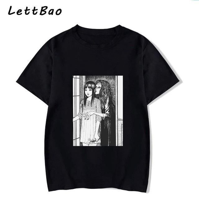 Tomie Junji Ito T-Shirt Men Unisex Anime Cartoon Design Men Tee Shirt Homme Summer Tops Short Sleeve Cotton Vogue Vintage Style