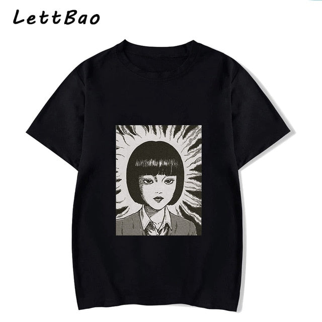 Tomie Junji Ito T-Shirt Men Unisex Anime Cartoon Design Men Tee Shirt Homme Summer Tops Short Sleeve Cotton Vogue Vintage Style