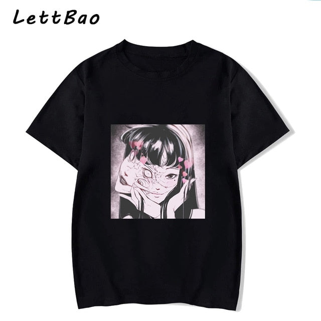 Tomie Junji Ito T-Shirt Men Unisex Anime Cartoon Design Men Tee Shirt Homme Summer Tops Short Sleeve Cotton Vogue Vintage Style