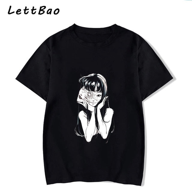 Tomie Junji Ito T-Shirt Men Unisex Anime Cartoon Design Men Tee Shirt Homme Summer Tops Short Sleeve Cotton Vogue Vintage Style