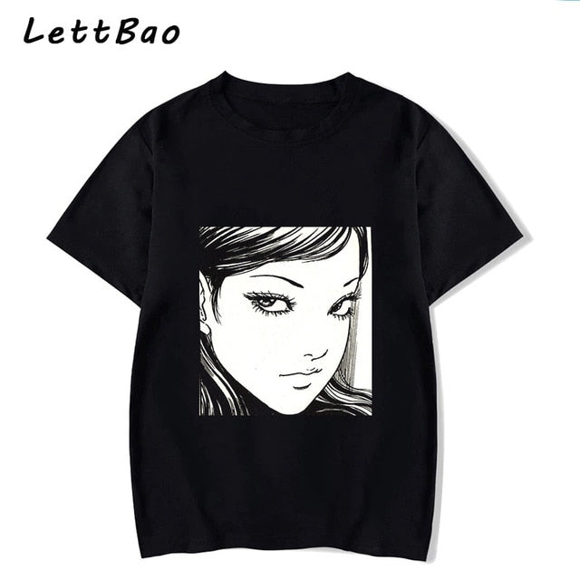 Tomie Junji Ito T-Shirt Men Unisex Anime Cartoon Design Men Tee Shirt Homme Summer Tops Short Sleeve Cotton Vogue Vintage Style