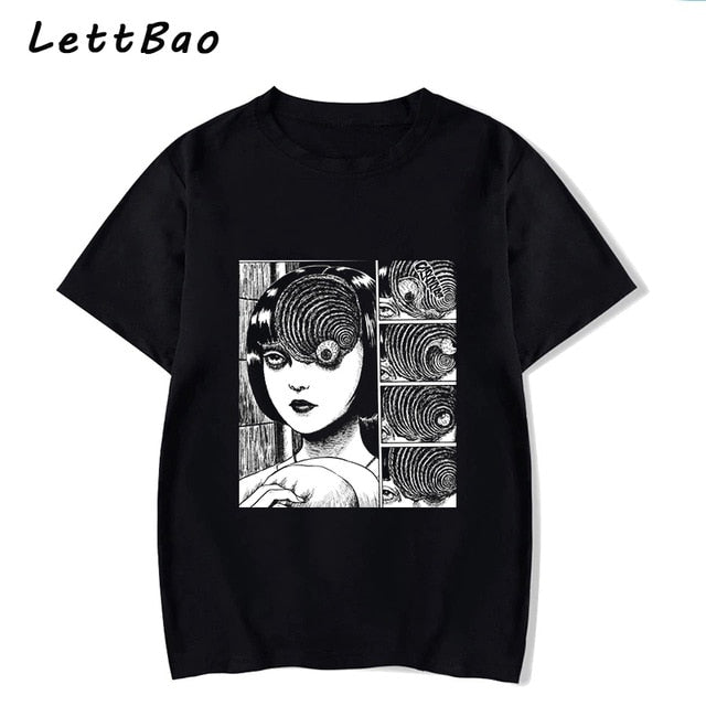 Tomie Junji Ito T-Shirt Men Unisex Anime Cartoon Design Men Tee Shirt Homme Summer Tops Short Sleeve Cotton Vogue Vintage Style