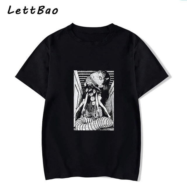 Tomie Junji Ito T-Shirt Men Unisex Anime Cartoon Design Men Tee Shirt Homme Summer Tops Short Sleeve Cotton Vogue Vintage Style