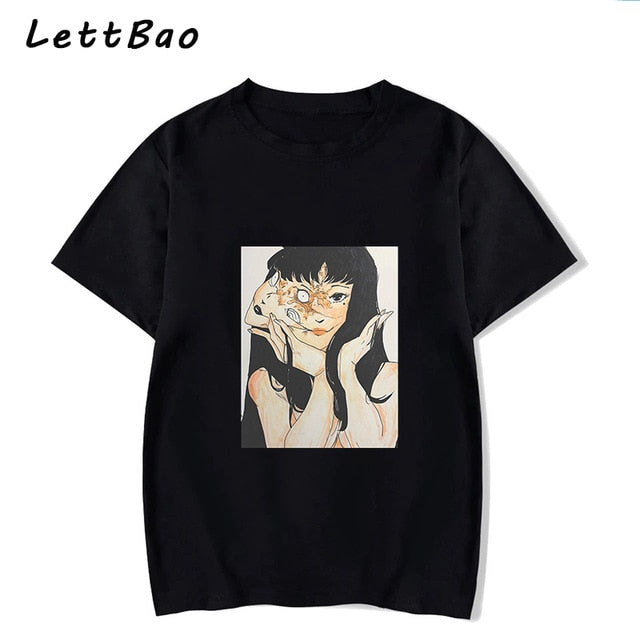 Tomie Junji Ito T-Shirt Men Unisex Anime Cartoon Design Men Tee Shirt Homme Summer Tops Short Sleeve Cotton Vogue Vintage Style