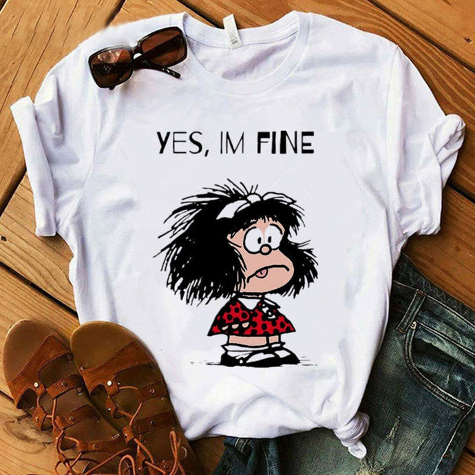 Female T-shirt cartoon PAZ Mafalda or QUIERO Cafe printed female graphic T-shirt Harajuku funny T-shirt female tops Tee