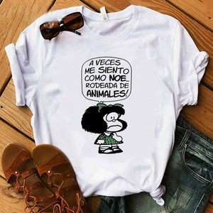 Female T-shirt cartoon PAZ Mafalda or QUIERO Cafe printed female graphic T-shirt Harajuku funny T-shirt female tops Tee