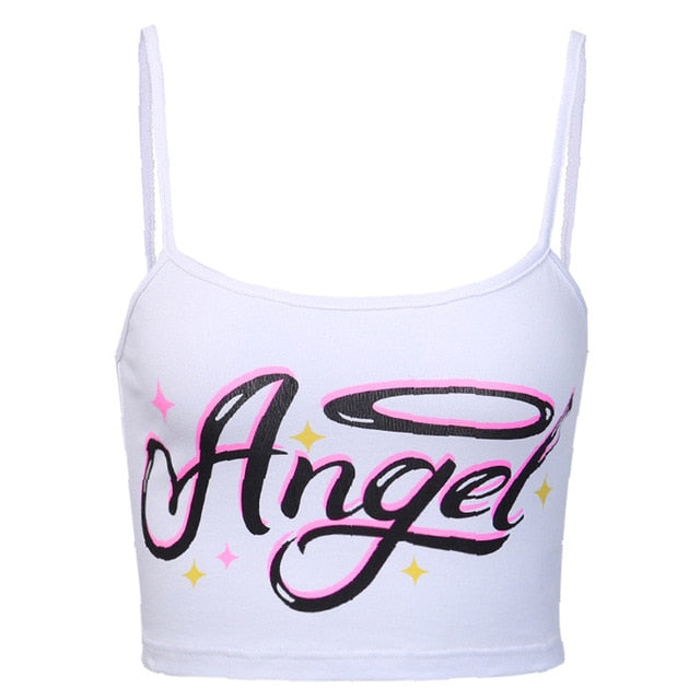 Women Angel Letter Printed Tees Summer Short Sleeve T-Shirts Fashion Slim Crop Top Casual Outdoor Dance Knot Short Tops 2020 New