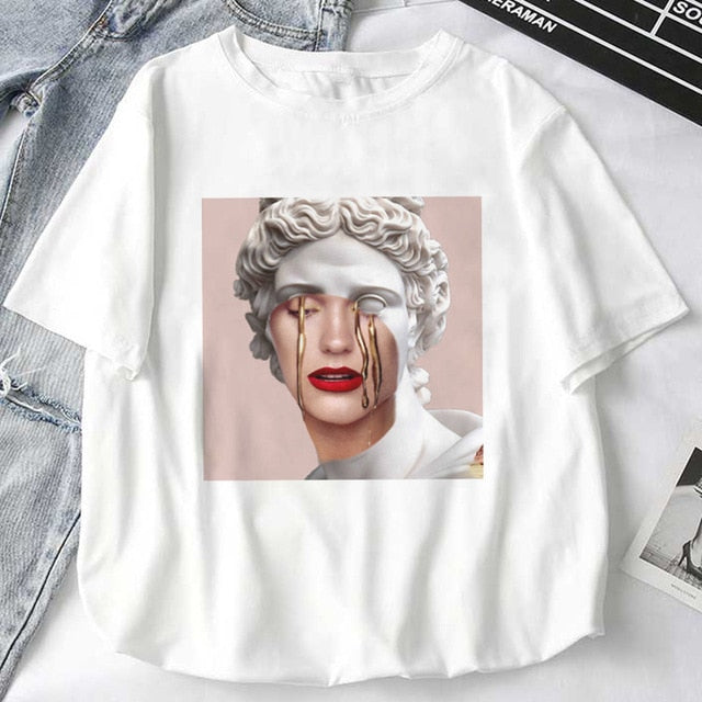 Women T-Shirts Mythology Story Medusa's Head Will Life Men Into A Stone Tops Female T-Shirt Harajuku Funny Woman Tshirt Clothes