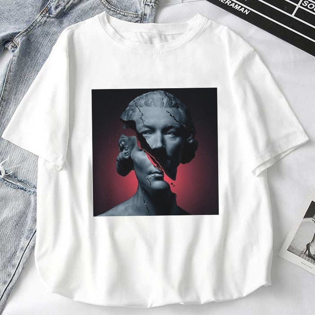 Women T-Shirts Mythology Story Medusa's Head Will Life Men Into A Stone Tops Female T-Shirt Harajuku Funny Woman Tshirt Clothes
