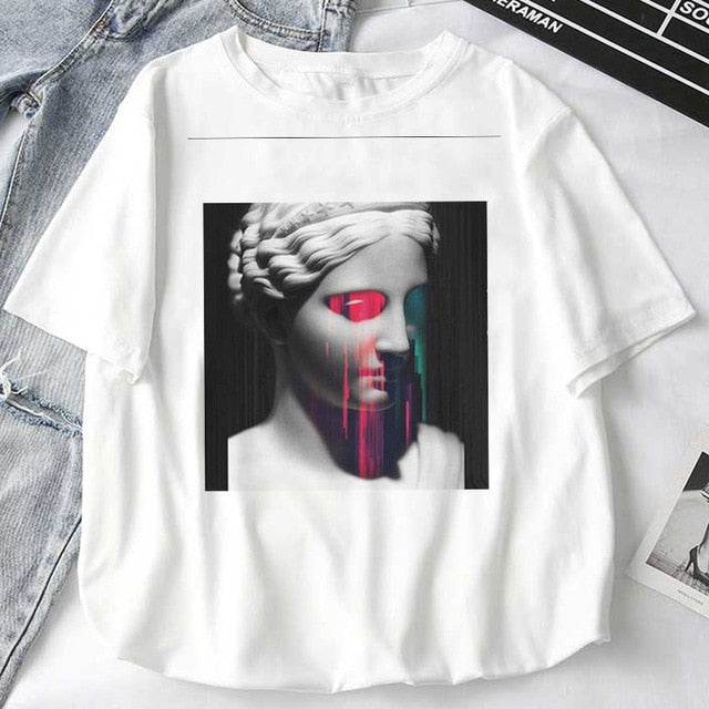 Women T-Shirts Mythology Story Medusa's Head Will Life Men Into A Stone Tops Female T-Shirt Harajuku Funny Woman Tshirt Clothes