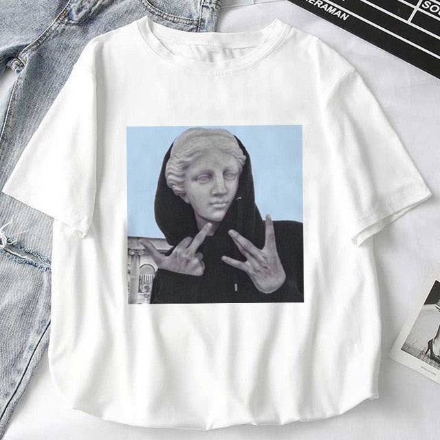 Women T-Shirts Mythology Story Medusa's Head Will Life Men Into A Stone Tops Female T-Shirt Harajuku Funny Woman Tshirt Clothes
