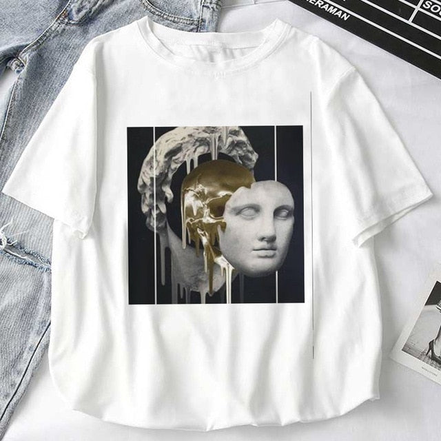 Women T-Shirts Mythology Story Medusa's Head Will Life Men Into A Stone Tops Female T-Shirt Harajuku Funny Woman Tshirt Clothes