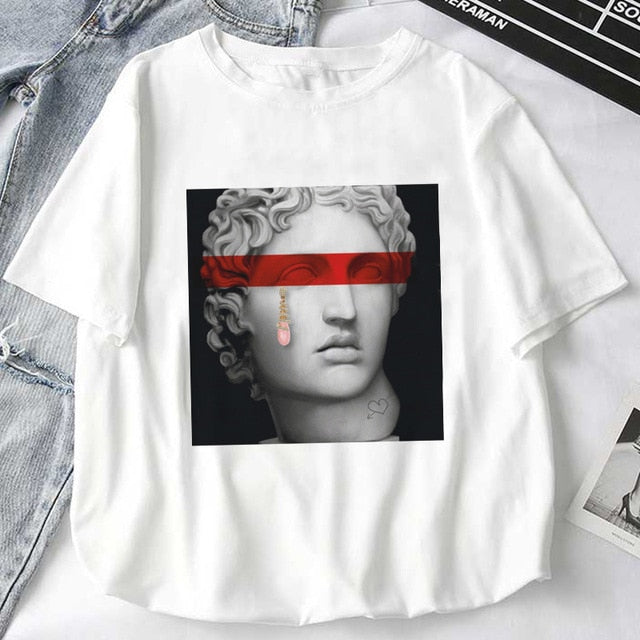 Women T-Shirts Mythology Story Medusa's Head Will Life Men Into A Stone Tops Female T-Shirt Harajuku Funny Woman Tshirt Clothes