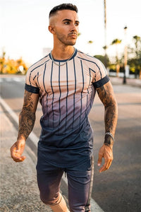 2020 new brand men's stylish cool T-shirt, men's casual style striped hip-hop short sleeve street element printed top, wholesale