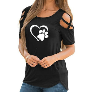 2020 5XL Harajuku lovely heart Tshirt Women Causal T-shirt Cotton Bear paw Tees Woman off shoulder tops Clothes Drop Shipping